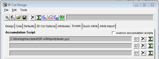 IP Cut Design, Scripts Tab